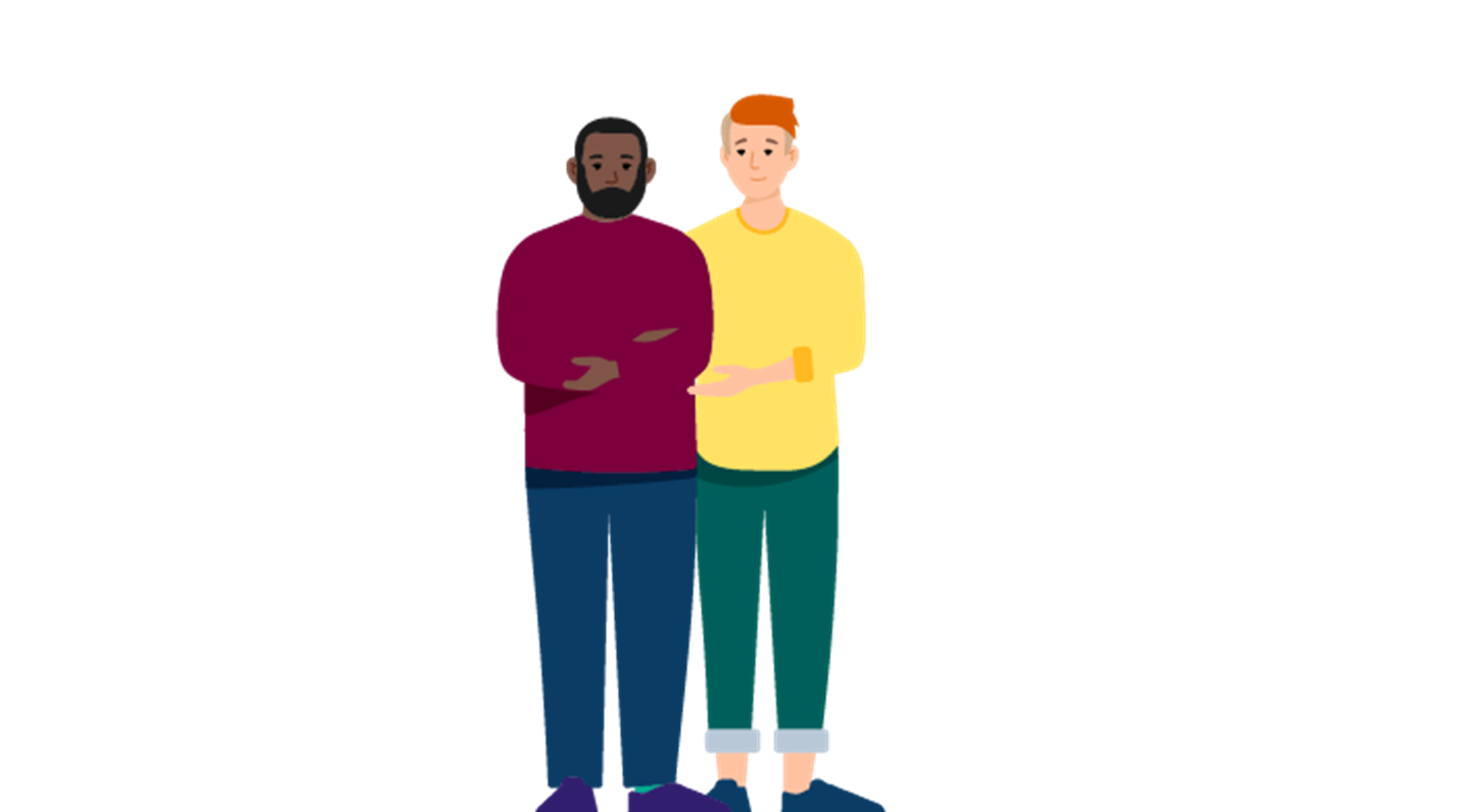 Illustration of two men hugging 
