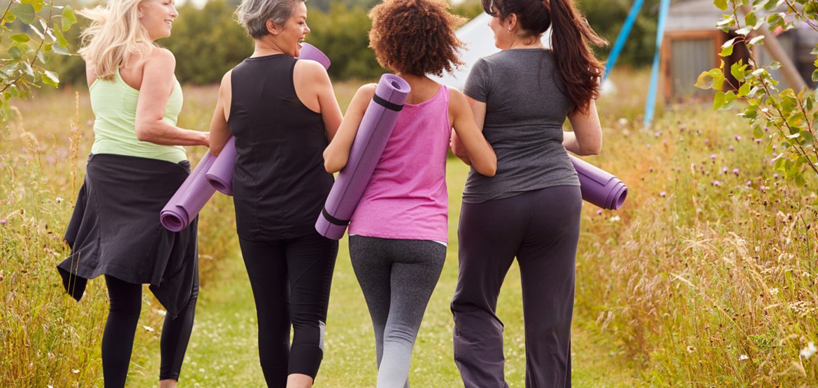 Group of friends going to yoga