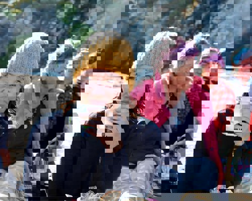 Woman drinking tea at a picnic